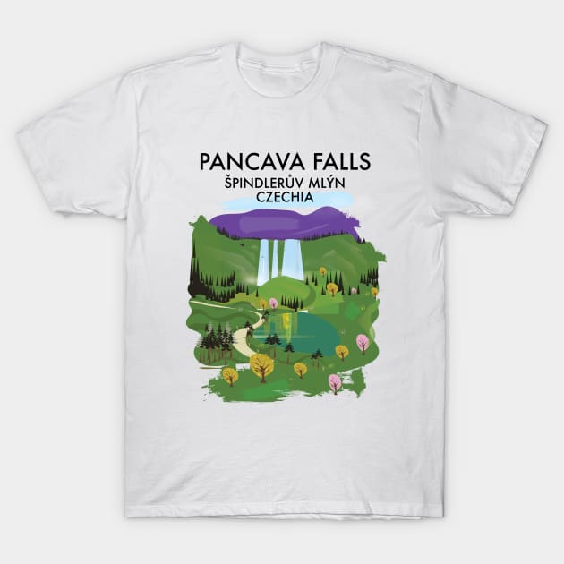 Pancava Falls Špindlerův Mlýn, Czechia travel poster. T-Shirt by nickemporium1